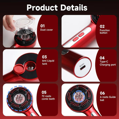 3-in-1 Electric Scalp Massage Comb IPX7 Waterproof
