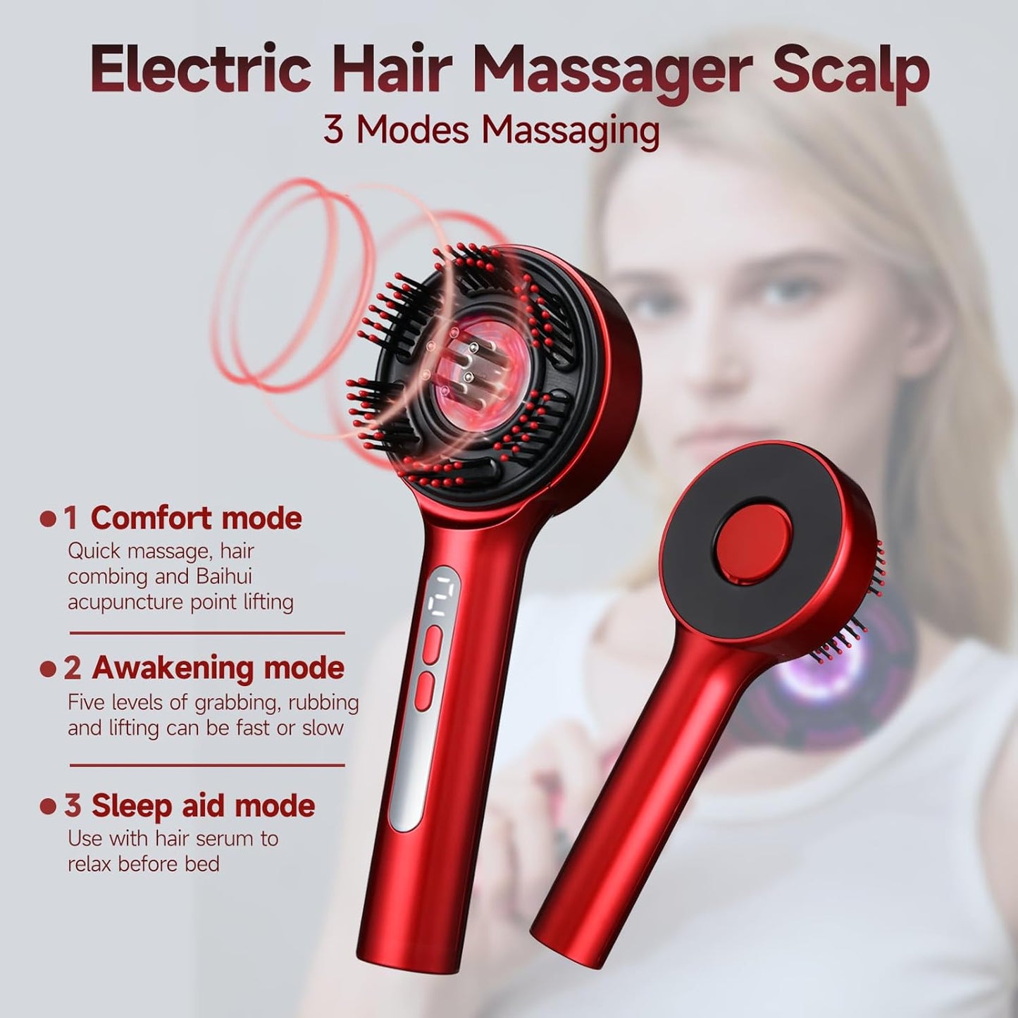 3-in-1 Electric Scalp Massage Comb IPX7 Waterproof